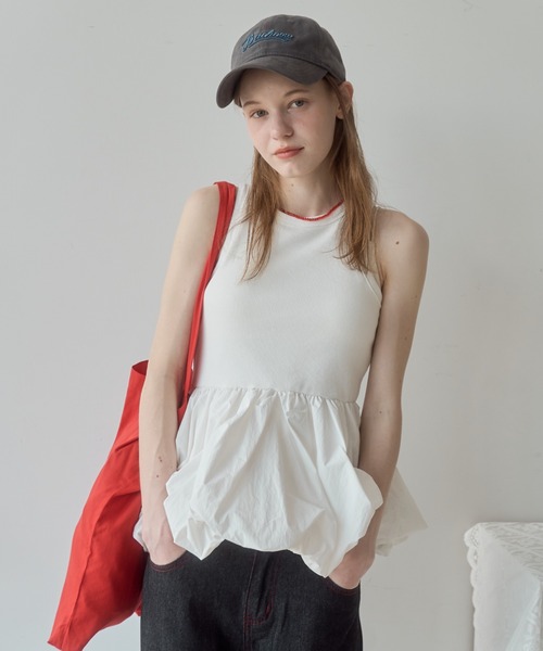 Birthday room（バースデイルーム）の「カップ付きレイヤードバルーンインナータンク / balloon inner tank top with cup（タンクトップ・レディース・ホワイト/ブラック・FREE）」の2枚目の写真
