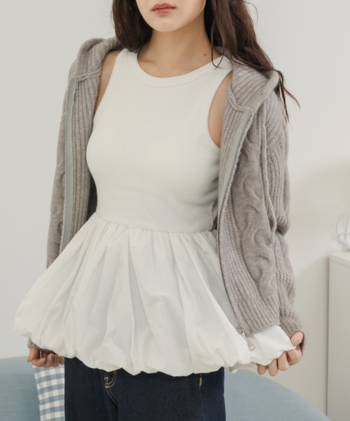 Birthday room（バースデイルーム）の「カップ付きレイヤードバルーンインナータンク / balloon inner tank top with cup（タンクトップ・レディース・ホワイト/ブラック・FREE）」の13枚目の写真