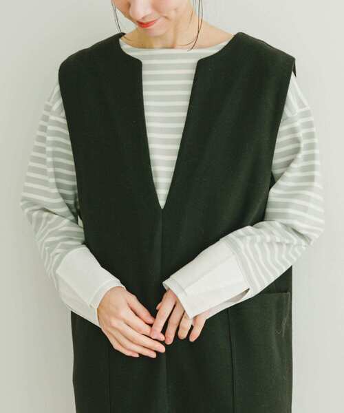 ITEMS URBANRESEARCH（アイテムズ アーバンリサーチ）の「ボートネックボーダーロングTシャツ（Tシャツ/カットソー・レディース・ホワイト系その他/ブルー系その他/グリーン系その他・FREE）」の2枚目の写真