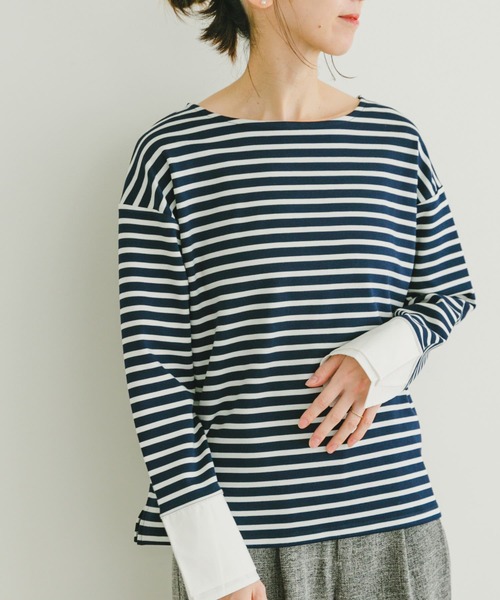 ITEMS URBANRESEARCH（アイテムズ アーバンリサーチ）の「ボートネックボーダーロングTシャツ（Tシャツ/カットソー・レディース・ホワイト系その他/ブルー系その他/グリーン系その他・FREE）」の3枚目の写真