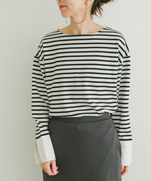 ITEMS URBANRESEARCH（アイテムズ アーバンリサーチ）の「ボートネックボーダーロングTシャツ（Tシャツ/カットソー・レディース・ホワイト系その他/ブルー系その他/グリーン系その他・FREE）」の10枚目の写真
