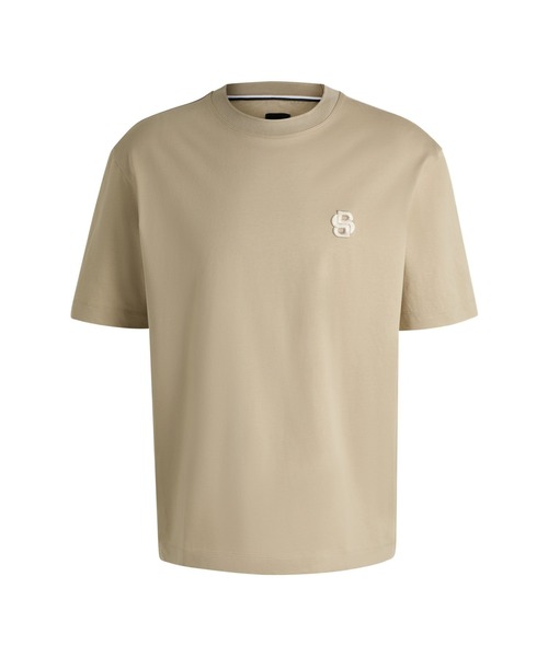 ○★新品 未使用 BOSS ダブルBモノグラム Tシャツ ワントーンロゴTシャツ シルケットコットン Tシャツ Double Bモノグラム(Tシャツ