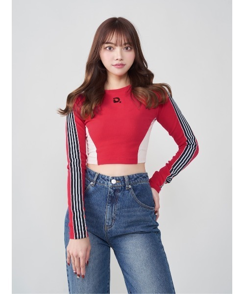 【ྐ❤︎ 】ダーリッチ レースドッキングラインクロップドトップス レースドッキングラインクロップドトップス（Tシャツ/カットソー