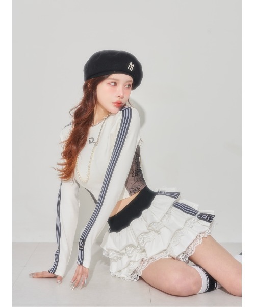 Darich(ダーリッチ)の「レースドッキングラインクロップドトップス(Tシャツ/カットソー・レディース・ホワイト/レッド/サックスブルー/ブラック・FREE)」の16枚目の写真