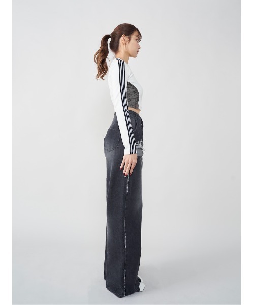 レースドッキングラインクロップドトップス（Tシャツ/カットソー