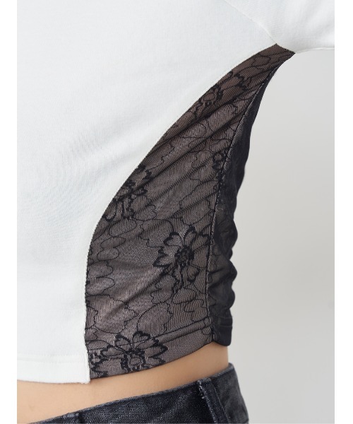 Darich(ダーリッチ)の「レースドッキングラインクロップドトップス(Tシャツ/カットソー・レディース・ホワイト/レッド/サックスブルー/ブラック・FREE)」の20枚目の写真