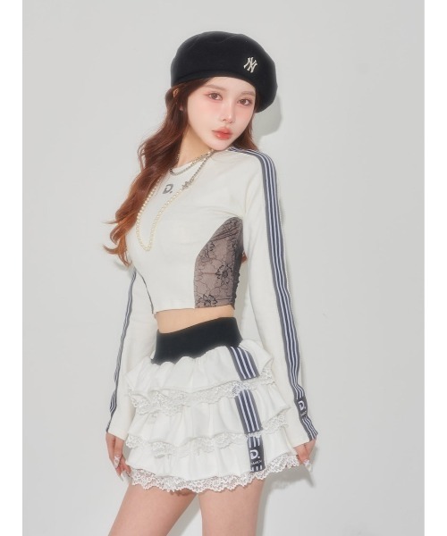 【ྐ❤︎ 】ダーリッチ レースドッキングラインクロップドトップス レースドッキングラインクロップドトップス（Tシャツ/カットソー