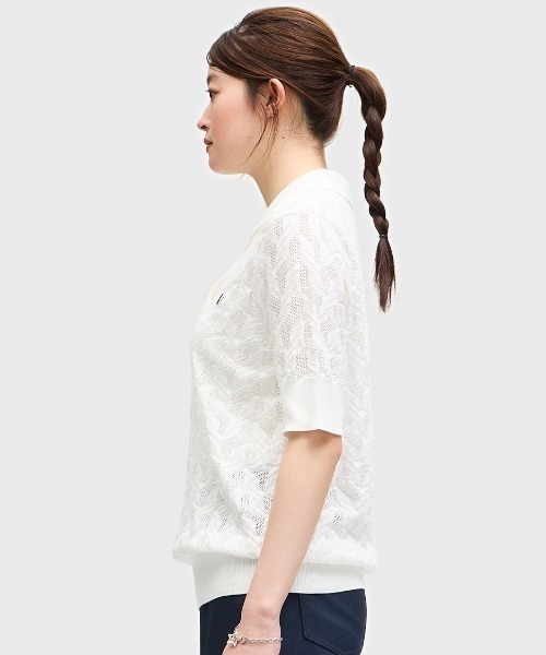 セール】Textured Open-Knit Polo Shirt／テクスチャーオープン