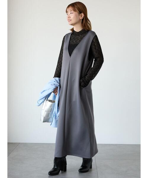 Lugnoncure(ルノンキュール)の「Vネックナロージャンパースカート(ワンピース・レディース・ベージュ/グレー/ブラック・F)」の16枚目の写真