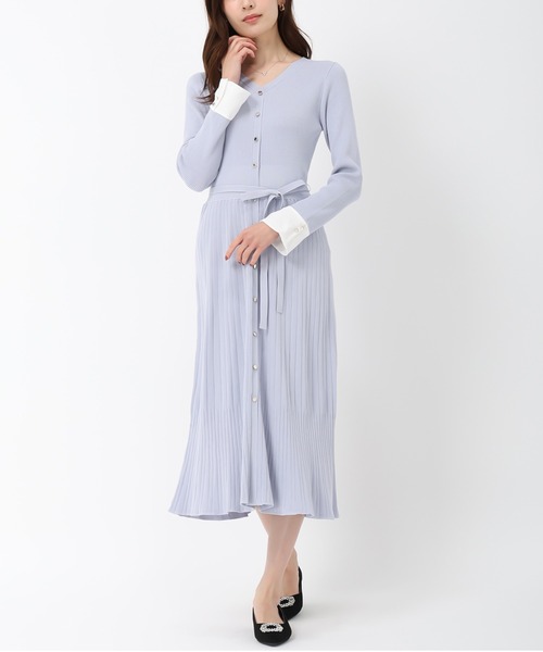 セール】2025春夏新作 カフス袖Vネックニットワンピース（ワンピース