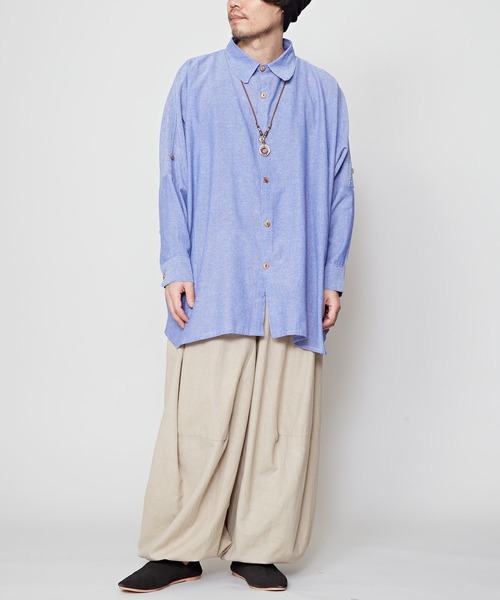 チャイハネ(チャイハネ)の「【チャイハネ】プレカラMEN'Sシャツ(シャツ/ブラウス・メンズ・ホワイト/ブルー・FREE)」の6枚目の写真