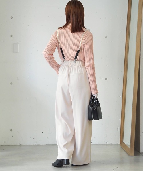 セール】【セットアイテム】パールサスペンダー付きワイドパンツ