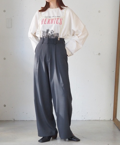 セール】【セットアイテム】パールサスペンダー付きワイドパンツ