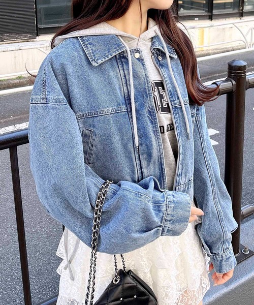 INGNI（イング）の「クロップドデニムジップジャケット（デニムジャケット・レディース・ブルー系1/ブルー系その他/ブラック系その他3・M）」の3枚目の写真