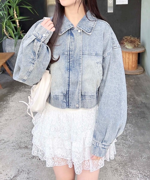 INGNI（イング）の「クロップドデニムジップジャケット（デニムジャケット・レディース・ブルー系1/ブルー系その他/ブラック系その他3・M）」の2枚目の写真