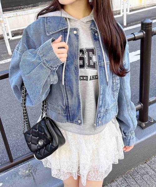 INGNI（イング）の「クロップドデニムジップジャケット（デニムジャケット・レディース・ブルー系1/ブルー系その他/ブラック系その他3・M）」の5枚目の写真