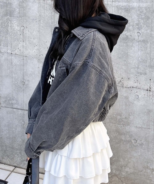 INGNI（イング）の「クロップドデニムジップジャケット（デニムジャケット・レディース・ブルー系1/ブルー系その他/ブラック系その他3・M）」の12枚目の写真