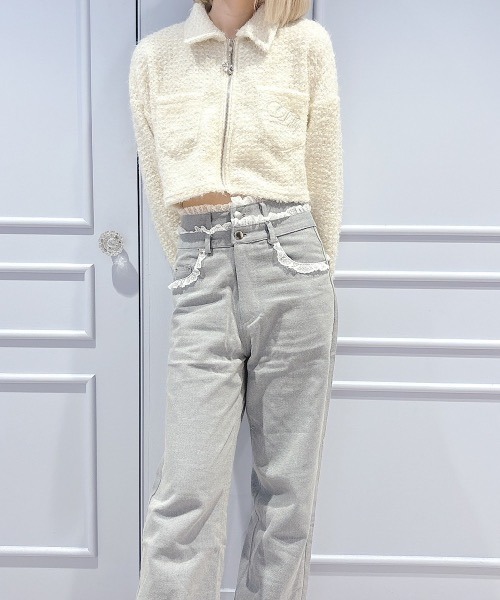 lilLilly（リルリリー）の「ラメニットジャケット（ブルゾン・レディース・ピンク/ホワイト・FREE）」の5枚目の写真