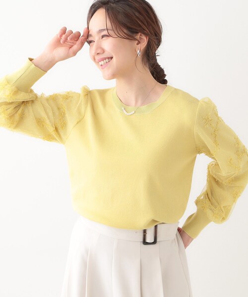 DRESKIP(ドレスキップ)の「【S-LL】1枚で華やかになる お袖レースドッキングニット(ニット/セーター・レディース・オフホワイト/グレー/ブラック/イエロー系その他・02/03/04/01)」の4枚目の写真