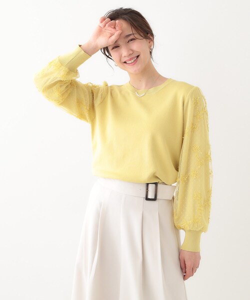 DRESKIP(ドレスキップ)の「【S-LL】1枚で華やかになる お袖レースドッキングニット(ニット/セーター・レディース・オフホワイト/グレー/ブラック/イエロー系その他・02/03/04/01)」の9枚目の写真
