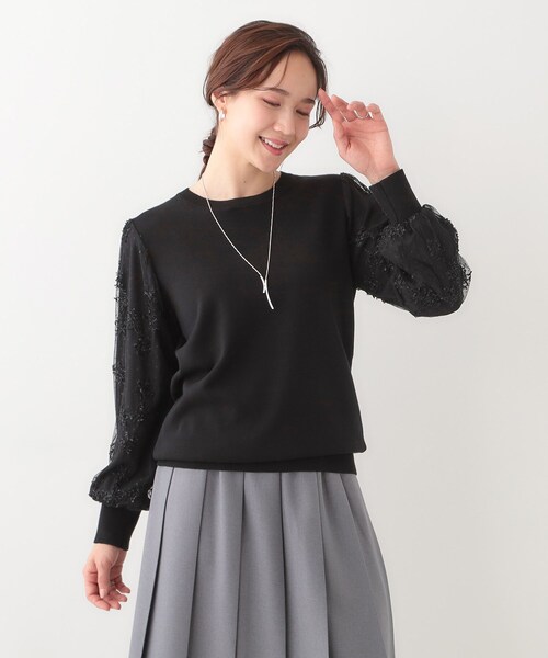 DRESKIP(ドレスキップ)の「【S-LL】1枚で華やかになる お袖レースドッキングニット(ニット/セーター・レディース・オフホワイト/グレー/ブラック/イエロー系その他・02/03/04/01)」の17枚目の写真