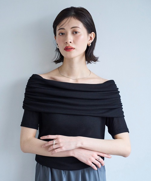 meilmada(メイルマダ)の「オフショルリブカットソー(Tシャツ/カットソー・レディース・チャコールグレー/ブラック・FREE)」の12枚目の写真