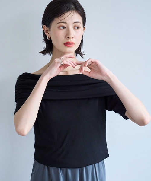 meilmada(メイルマダ)の「オフショルリブカットソー(Tシャツ/カットソー・レディース・チャコールグレー/ブラック・FREE)」の11枚目の写真