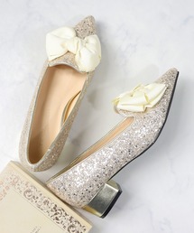 LIBERTYDOLL / リボン グリッター オペラパンプス レディース ポインテッドトゥ 3.5cmチャンキーヒール オケージョン 結婚式 通勤 韓国ファッション バレエコア (1024)