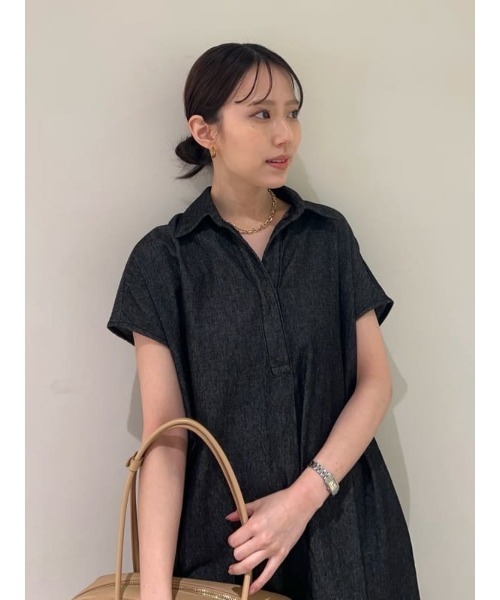 ミラオーウェン♡スキッパーカラーAラインワンピースチャコールグレー 0サイズ Mila Owen（ミラオーウェン）の「スキッパーカラーAライン