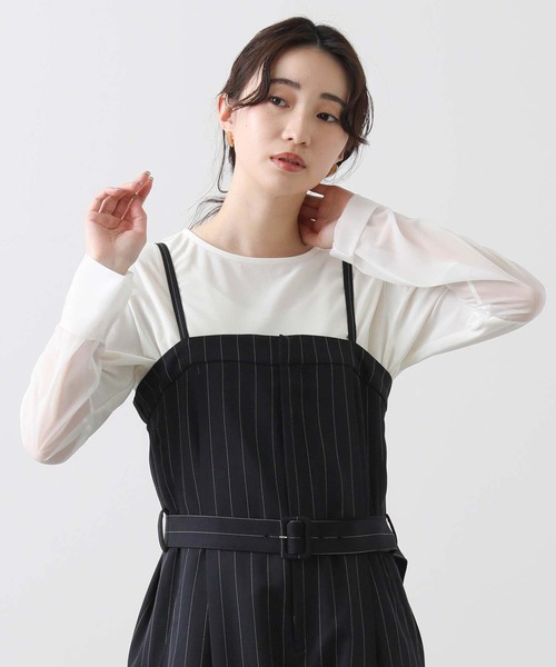 Gready Brilliant(グレディブリリアン)の「袖シアー裾ラウンドカットソー(Tシャツ/カットソー・レディース・オフホワイト/ブラック・FREE)」の6枚目の写真