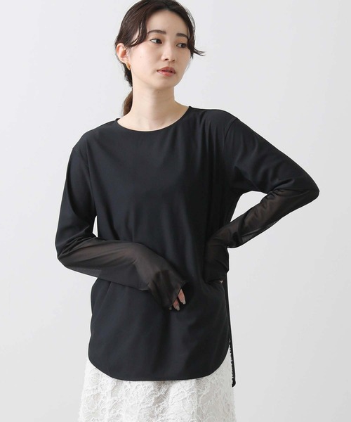 Gready Brilliant(グレディブリリアン)の「袖シアー裾ラウンドカットソー(Tシャツ/カットソー・レディース・オフホワイト/ブラック・FREE)」の14枚目の写真