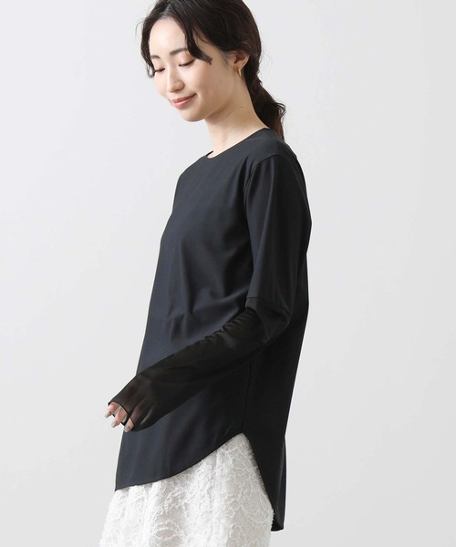 Gready Brilliant(グレディブリリアン)の「袖シアー裾ラウンドカットソー(Tシャツ/カットソー・レディース・オフホワイト/ブラック・FREE)」の15枚目の写真