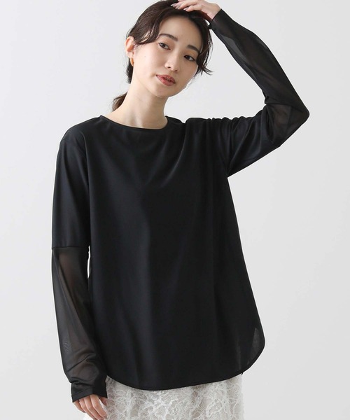 Gready Brilliant(グレディブリリアン)の「袖シアー裾ラウンドカットソー(Tシャツ/カットソー・レディース・オフホワイト/ブラック・FREE)」の17枚目の写真