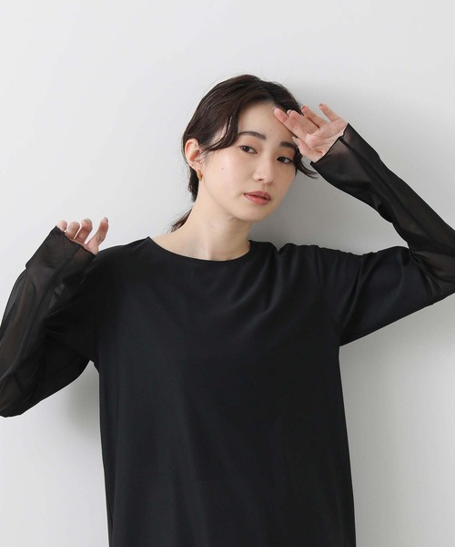 Gready Brilliant(グレディブリリアン)の「袖シアー裾ラウンドカットソー(Tシャツ/カットソー・レディース・オフホワイト/ブラック・FREE)」の19枚目の写真