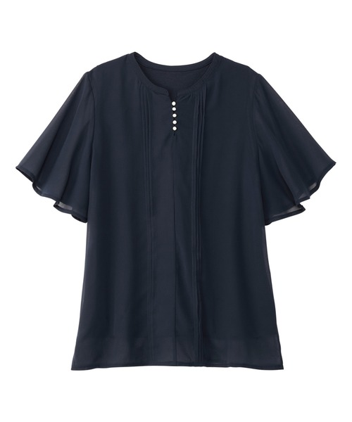 alotta(アロッタ)の「≪裏地付き≫ピンタックパールボタンデザインブラウス(シャツ/ブラウス・レディース・ネイビー/ブラック×ホワイト/ブルーパープル/ホワイト・3L/LL/L/M)」の8枚目の写真