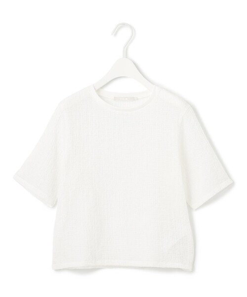 ICB（アイシービー）の「【洗える】 シャイニーサッカー クロップドトップス（Tシャツ/カットソー・レディース・アイボリー系/ブラック系・SMALL/X-SMALL/MEDIUM）」の8枚目の写真