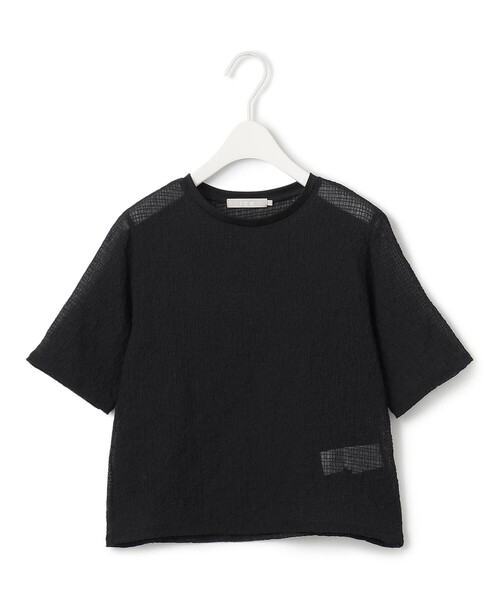 ICB（アイシービー）の「【洗える】 シャイニーサッカー クロップドトップス（Tシャツ/カットソー・レディース・アイボリー系/ブラック系・SMALL/X-SMALL/MEDIUM）」の9枚目の写真