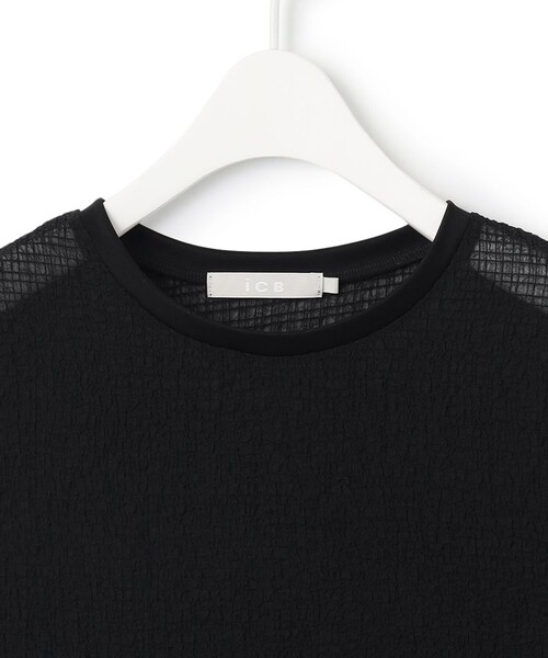 ICB（アイシービー）の「【洗える】 シャイニーサッカー クロップドトップス（Tシャツ/カットソー・レディース・アイボリー系/ブラック系・SMALL/X-SMALL/MEDIUM）」の11枚目の写真