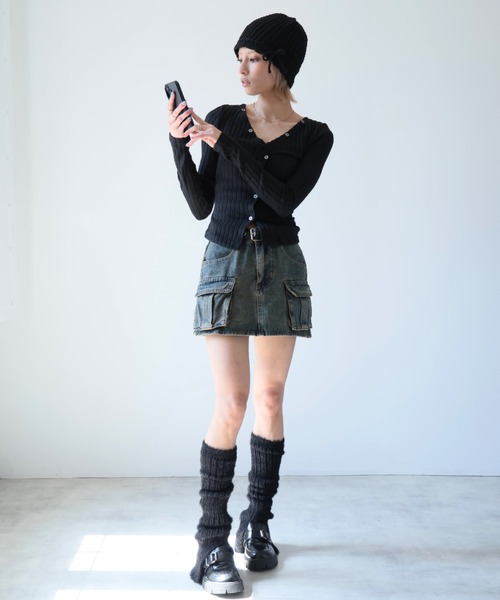 Ulysses(ユリシス)の「ワイドリブVネックカットソー(Tシャツ/カットソー・レディース・ブラック/グレー・S/M)」の3枚目の写真