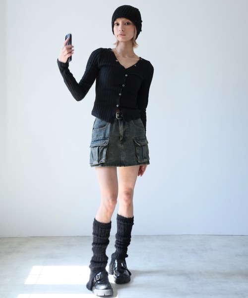 Ulysses(ユリシス)の「ワイドリブVネックカットソー(Tシャツ/カットソー・レディース・ブラック/グレー・S/M)」の6枚目の写真