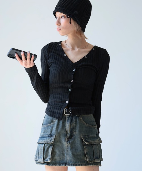 Ulysses(ユリシス)の「ワイドリブVネックカットソー(Tシャツ/カットソー・レディース・ブラック/グレー・S/M)」の12枚目の写真