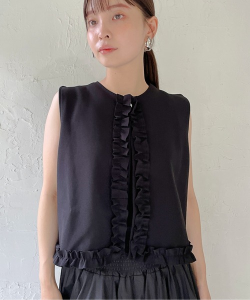 StyleSea(スタイルシー)の「フリルラインショートベスト(ベスト・レディース・アイボリー/ブラック・FREE)」の10枚目の写真
