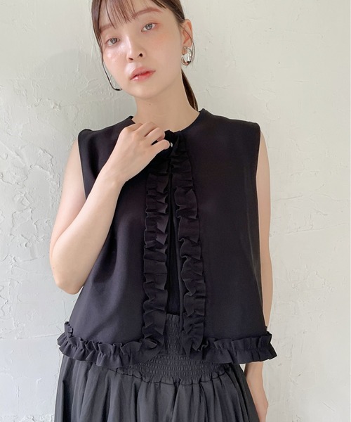 StyleSea(スタイルシー)の「フリルラインショートベスト(ベスト・レディース・アイボリー/ブラック・FREE)」の12枚目の写真