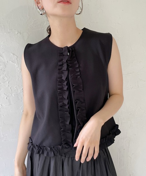 StyleSea(スタイルシー)の「フリルラインショートベスト(ベスト・レディース・アイボリー/ブラック・FREE)」の14枚目の写真