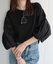 <sakishimatokyo premium>インド綿 7分袖バルーンスリーブドッキングカットソー/インド綿/インドコットン