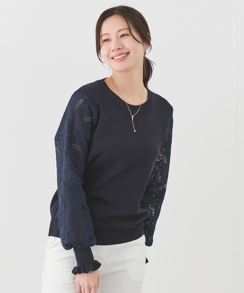 Jayro（ジャイロ）の「袖レースニットプルオーバー（Tシャツ/カットソー・レディース・ホワイト/ネイビー/ブラック/ブルー系その他4・FREE）」の3枚目の写真