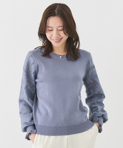 Jayro（ジャイロ）の「袖レースニットプルオーバー（Tシャツ/カットソー・レディース・ホワイト/ネイビー/ブラック/ブルー系その他4・FREE）」の5枚目の写真