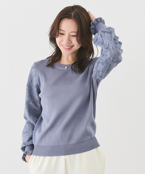 Jayro（ジャイロ）の「袖レースニットプルオーバー（Tシャツ/カットソー・レディース・ホワイト/ネイビー/ブラック/ブルー系その他4・FREE）」の6枚目の写真