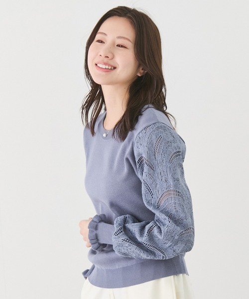 Jayro（ジャイロ）の「袖レースニットプルオーバー（Tシャツ/カットソー・レディース・ホワイト/ネイビー/ブラック/ブルー系その他4・FREE）」の7枚目の写真