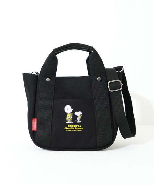 PEANUTS(ピーナッツ)の「【PEANUTS/ピーナッツ】 500mlペットボトル収納可 スヌーピー 2wayトートバッグ(トートバッグ・レディース・アイボリー/ブラック/ブルー・FREE)」の1枚目の写真